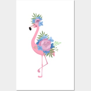 Flamingo with peonies Posters and Art